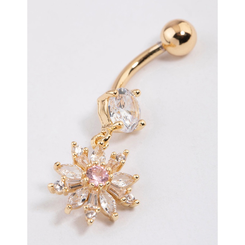 Gold Plated Surgical Steel Sunflower Charm Belly Ring