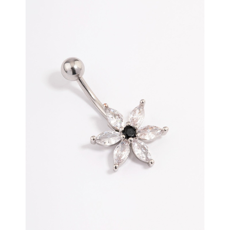 Surgical Steel Crystal Daisy Long Belly Ring