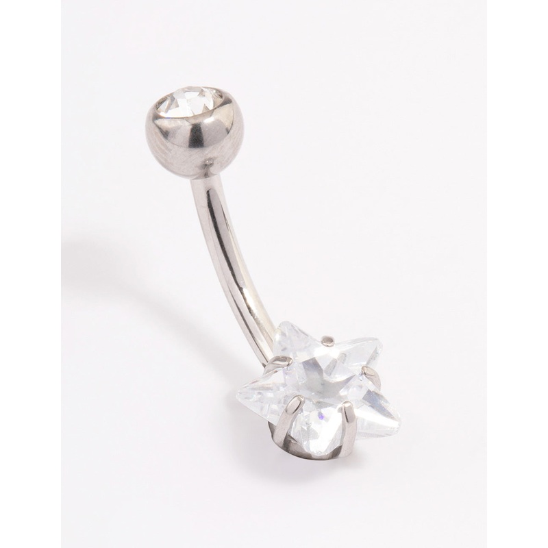 Surgical Steel Cubic Zirconia Bezel & Star Belly Ring