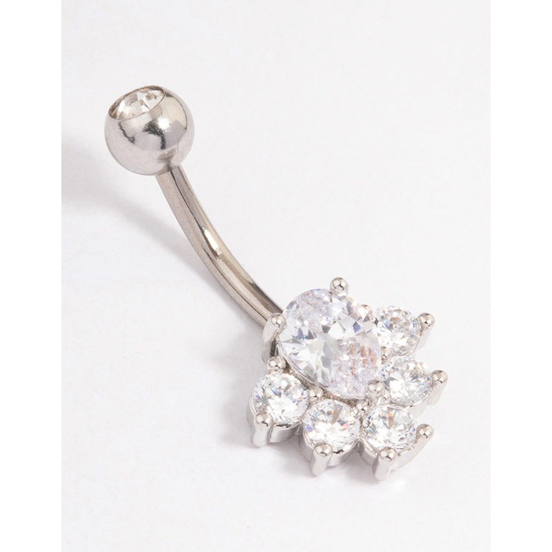 Surgical Steel Cubic Zirconia Cluster Belly Ring