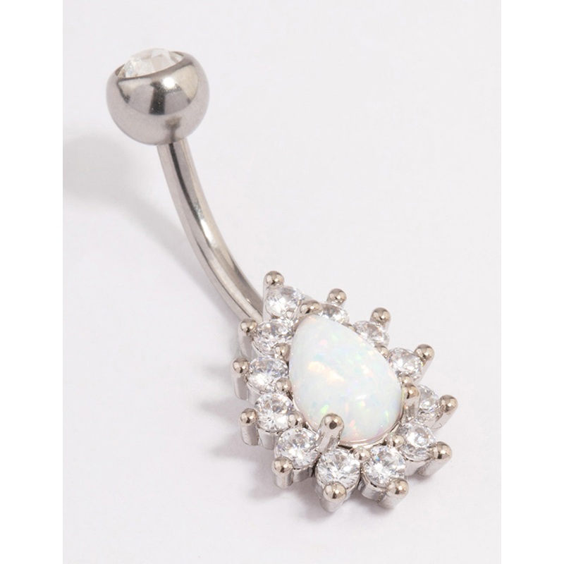 Surgical Steel Opal & Diamante Teardrop Belly Ring
