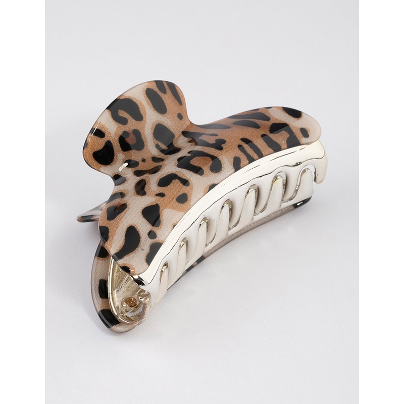 Acrylic Brown Leopard Print Arched Claw Clip