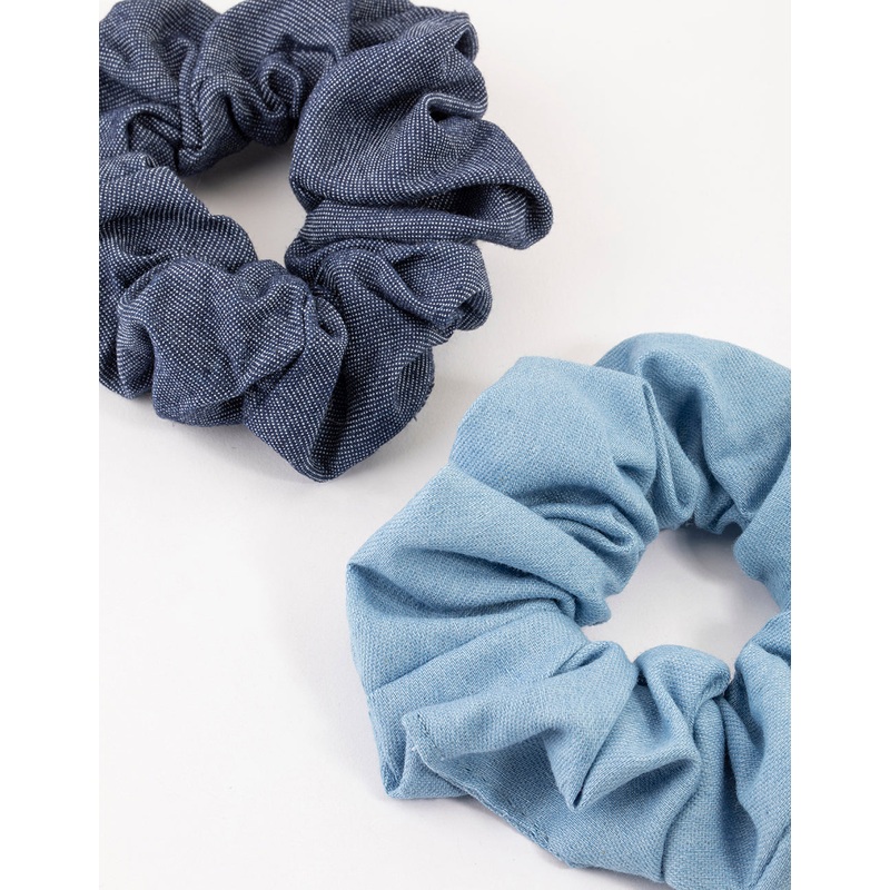 Fabric Blue Denim Hair Scrunchie Pack