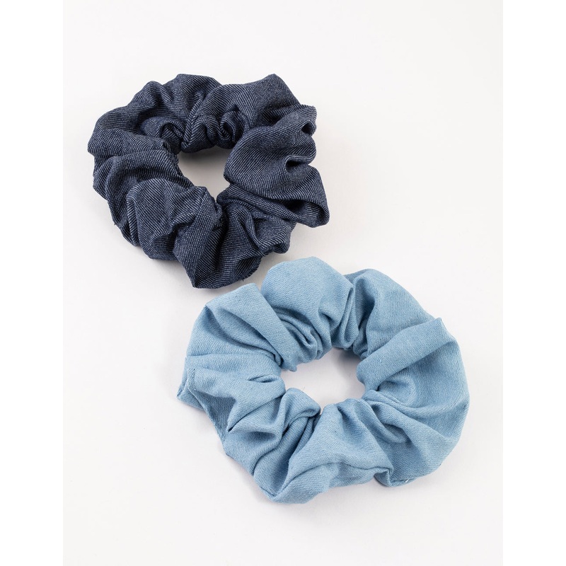 Fabric Blue Denim Hair Scrunchie Pack