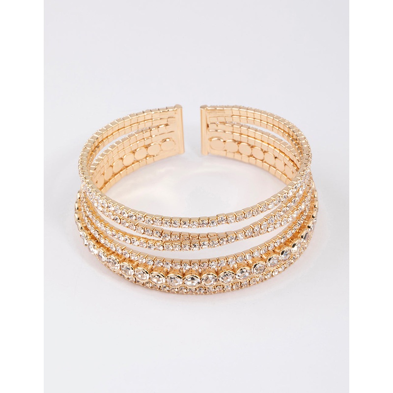 Gold Criss Cross Circle Cup Chain Bangle