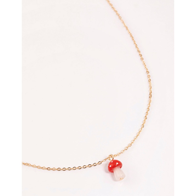 Gold Mushroom Pendant Necklace