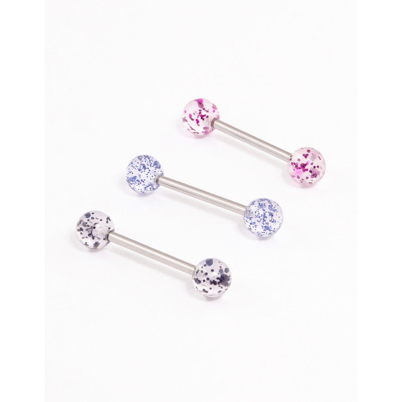 Surgical Steel Glitter Tongue Ring Pack