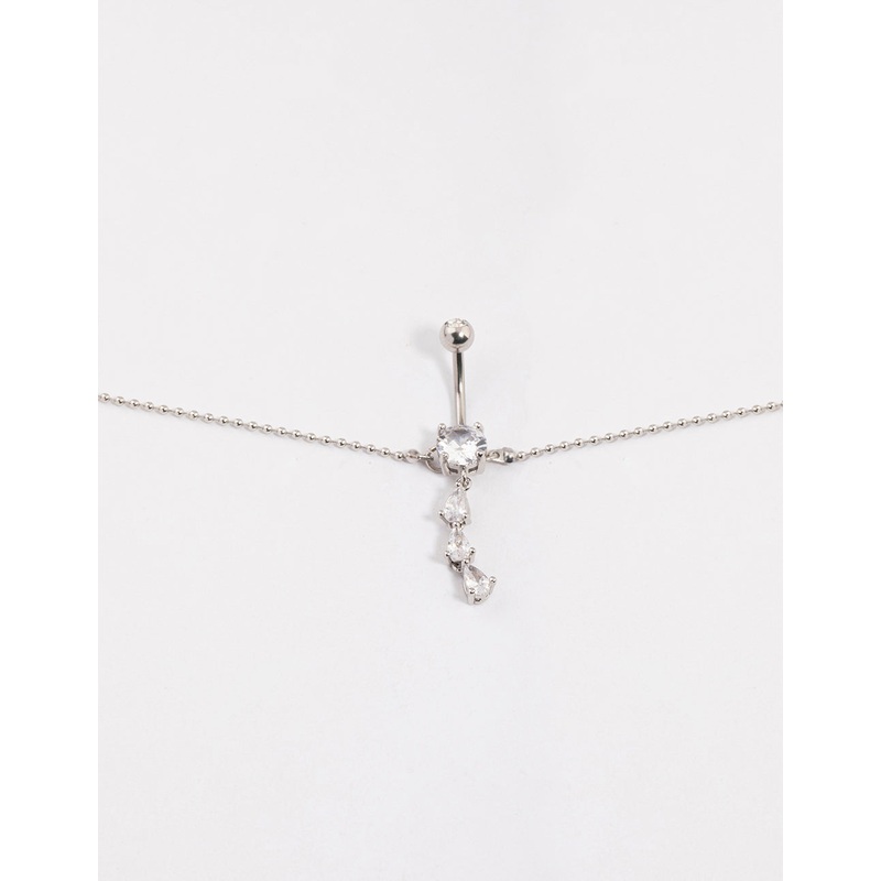 Surgical Steel Pear Drop Belly Ring Chain