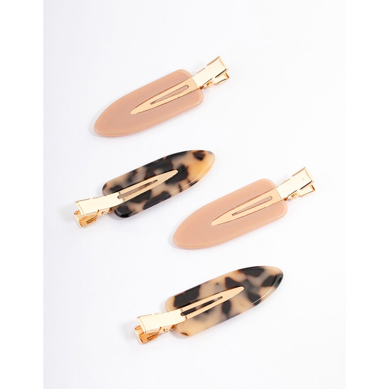 Brown Tortoiseshell Flat Hair Clip 4-Pack