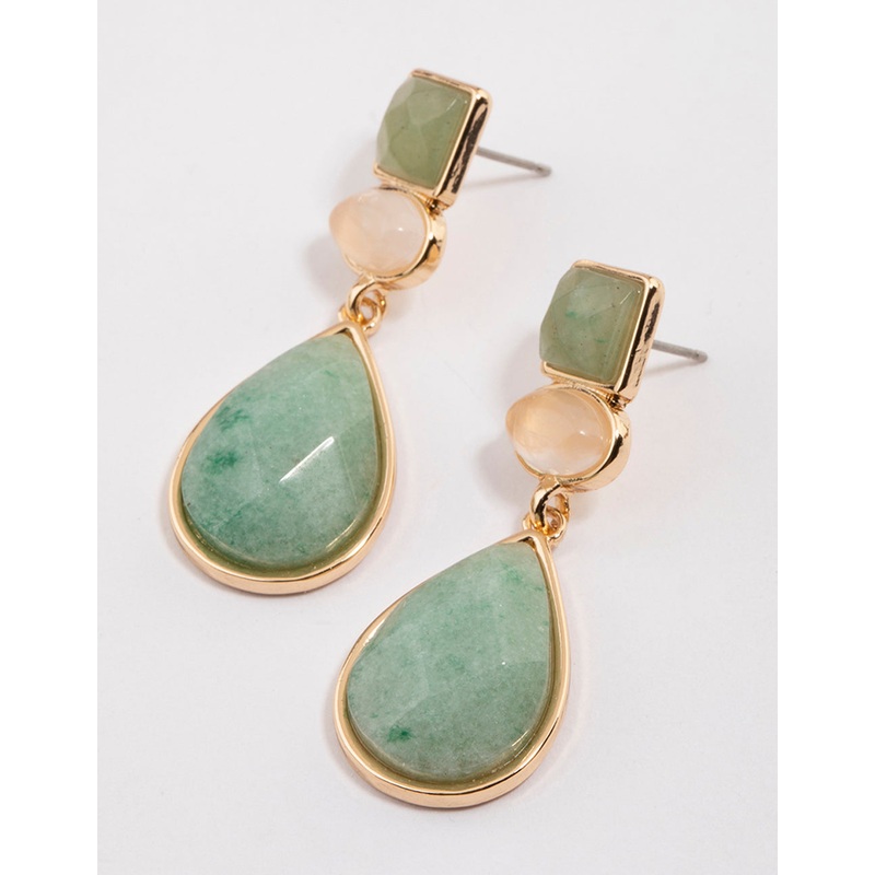 Gold Green Aventurine Mixed Shape Drop Earrings