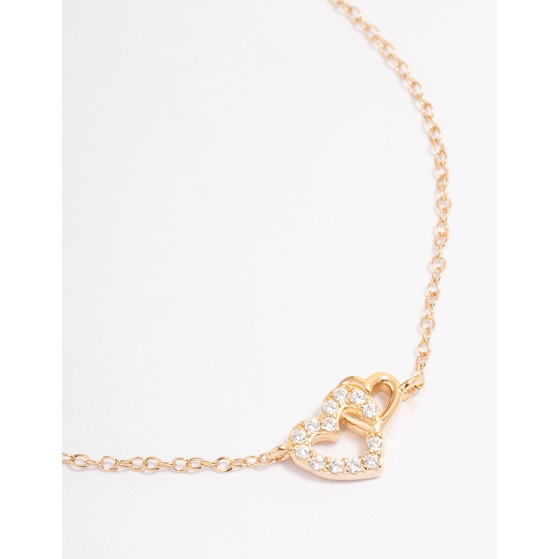 Gold Plated Sterling Silver Cubic Zirconia Heart Link Bracelet