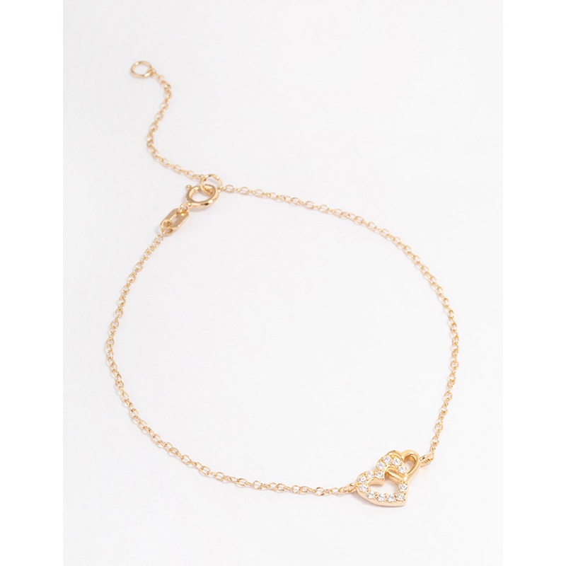 Gold Plated Sterling Silver Cubic Zirconia Heart Link Bracelet
