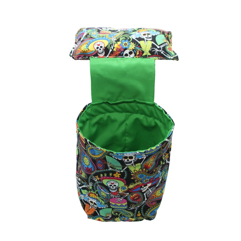 Handmade Pin Cushion & Thread Catcher – Sugar Skull Black/Green