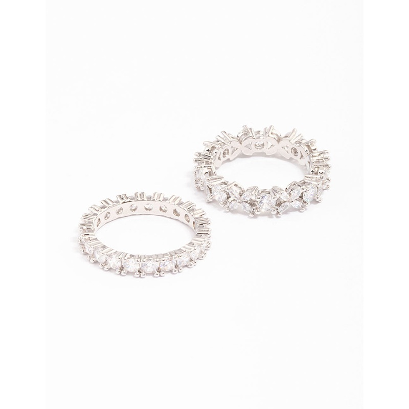 Silver Flower Double Band Stack Ring