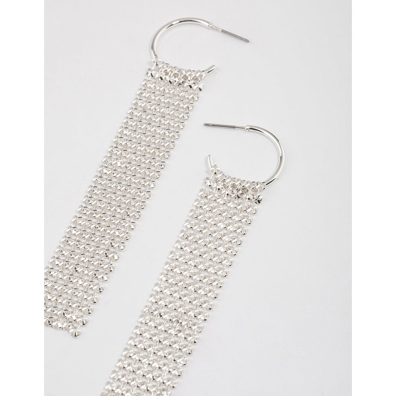 Silver Huggie Mesh Drop Earrings