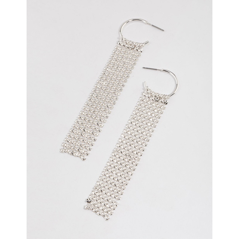 Silver Huggie Mesh Drop Earrings