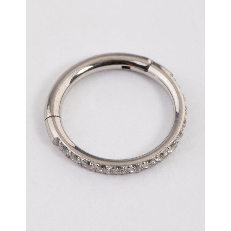 Surgical Steel Fine Pave Band Clicker Ring