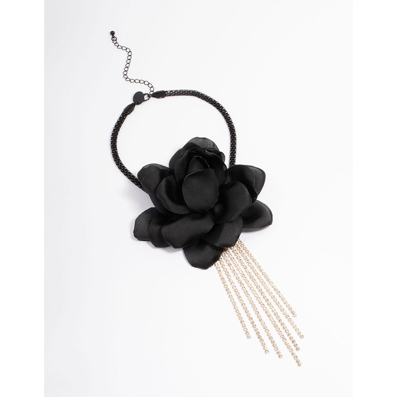 Gold & Black Flower Cup Chain Choker