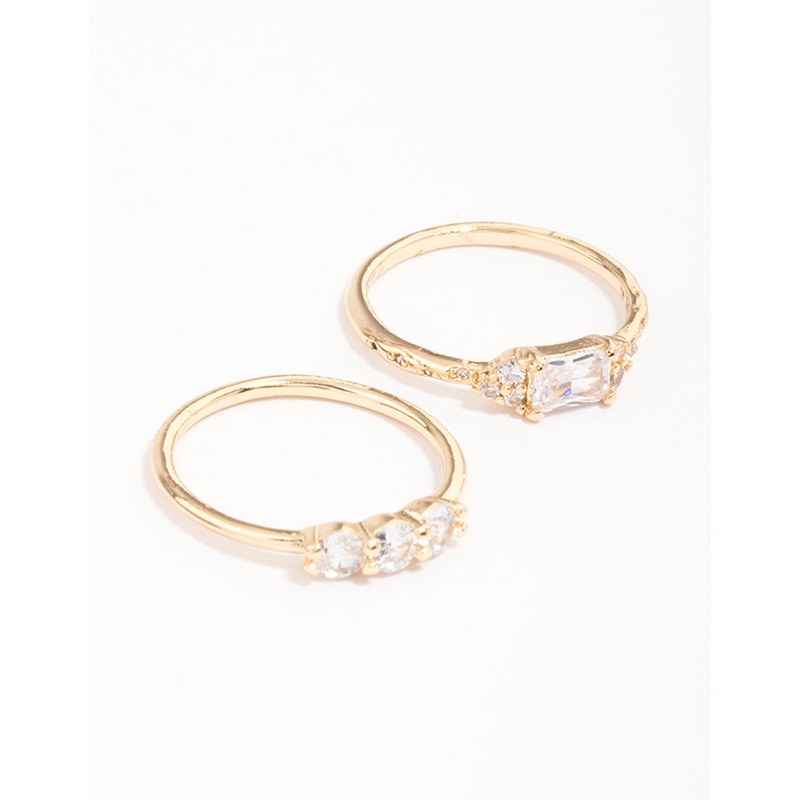 Gold Plated Dainty Rectangle Ring Pack