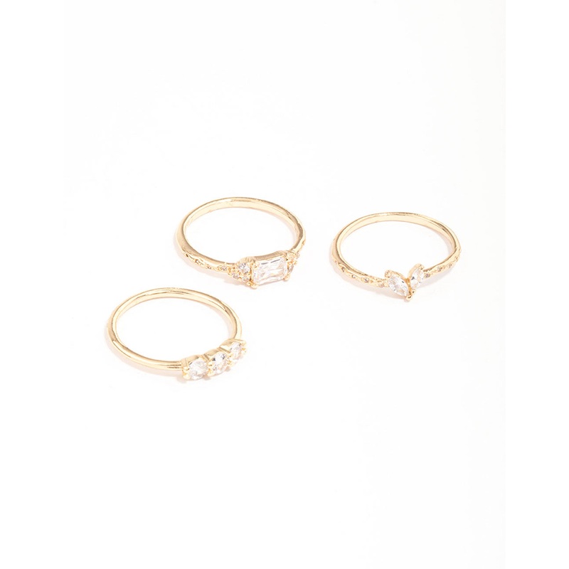 Gold Plated Dainty Rectangle Ring Pack