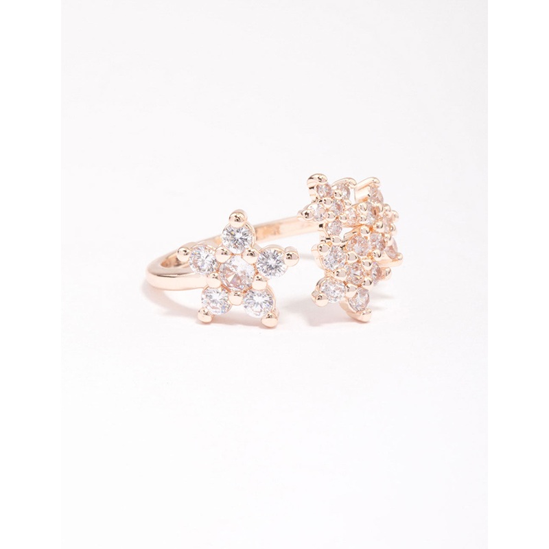 Rose Gold Plated Cubic Zirconia Open Flower Ring