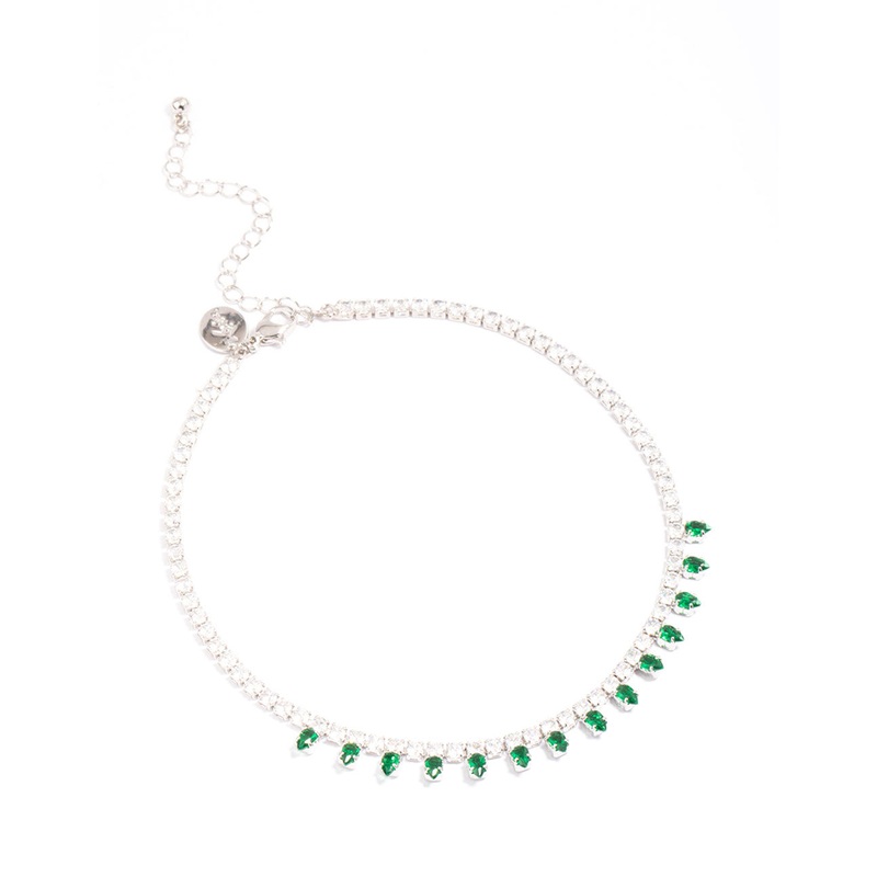 Silver Cubic Zirconia Cup Chain Teardrop Choker