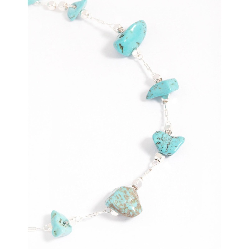 Silver Turquoise Dainty Chip Anklet