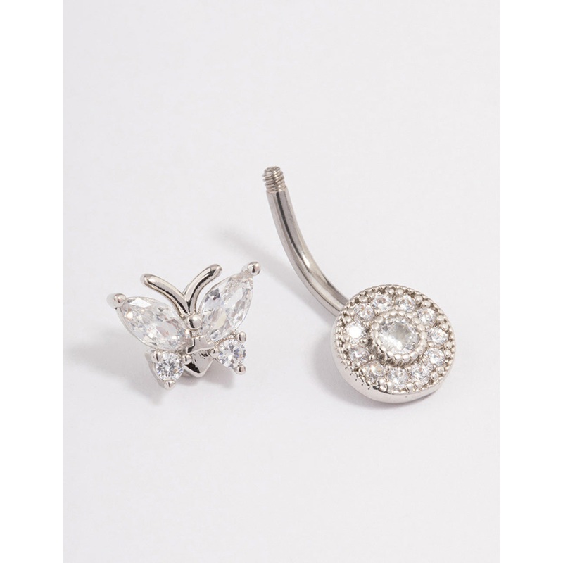 Surgical Steel Cubic Zirconia Halo Butterfly Belly Ring