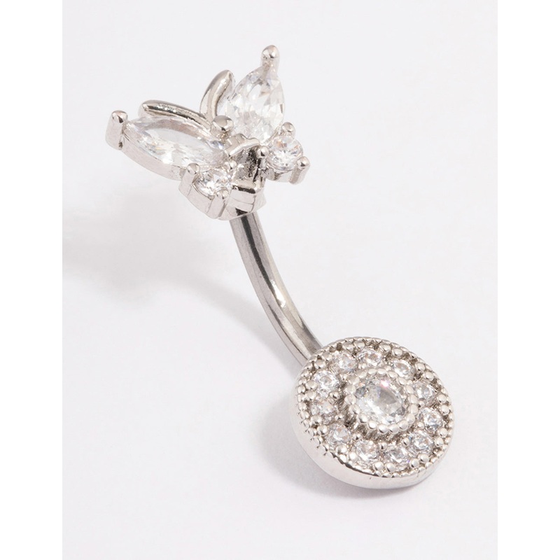 Surgical Steel Cubic Zirconia Halo Butterfly Belly Ring
