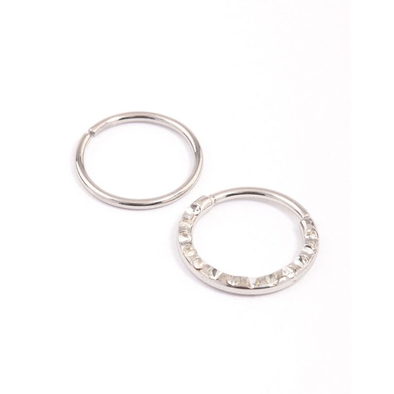 Surgical Steel Cubic Zirconia Textured Nose Ring Pack