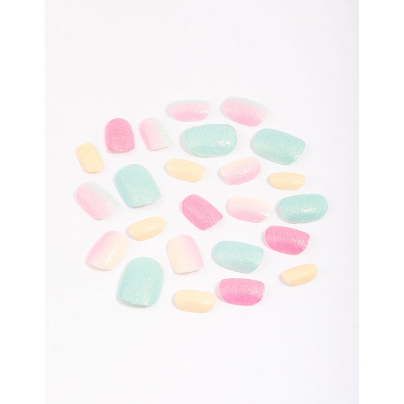 Tweens Rainbow Pastel Glitter Press On Nails