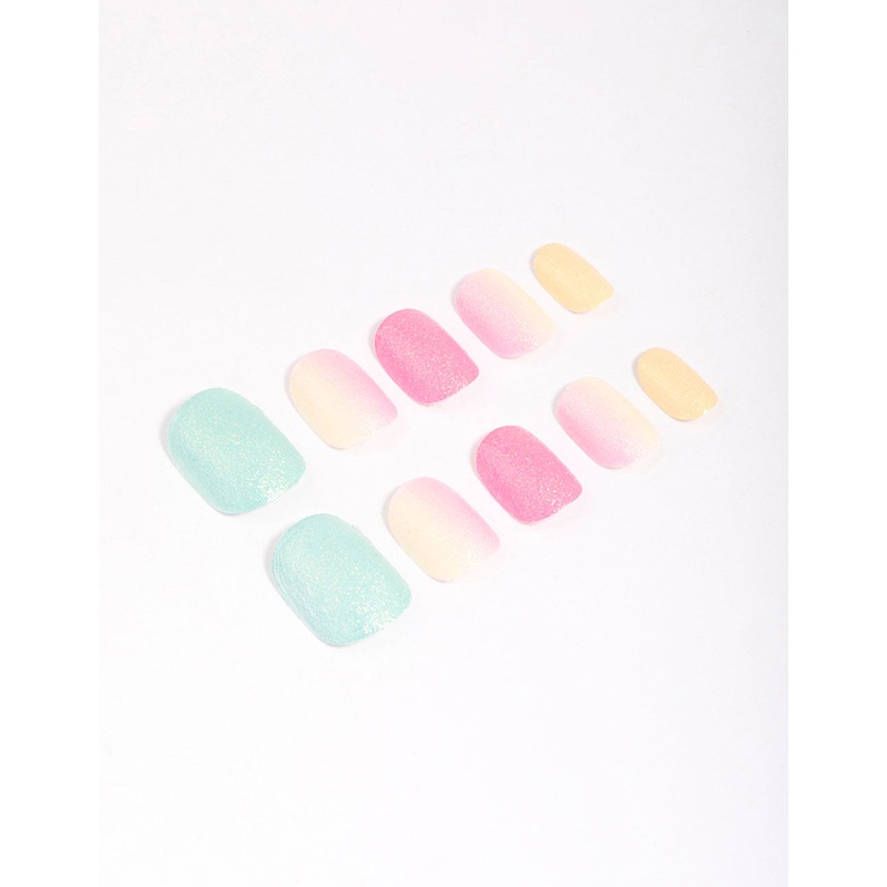 Tweens Rainbow Pastel Glitter Press On Nails