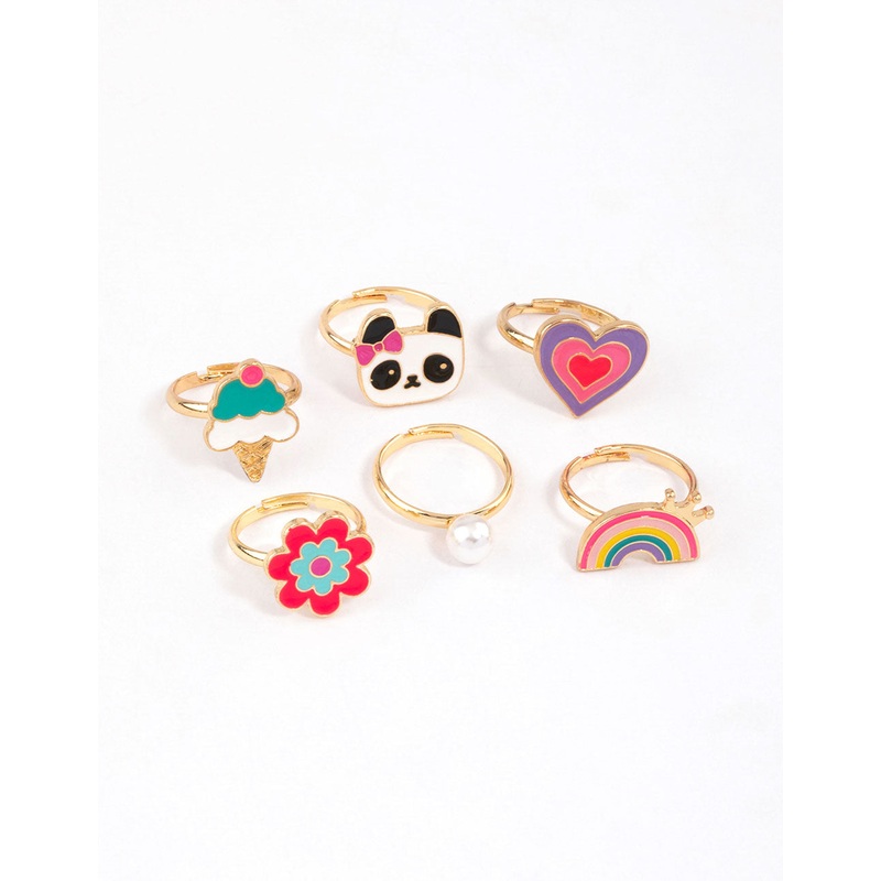 Kids Panda & Flower Ring 6-Pack