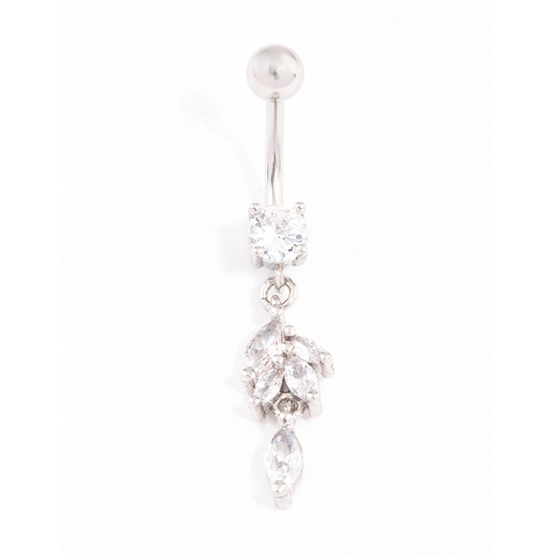 Surgical Steel Navette Cubic Zirconia Drop Belly Ring
