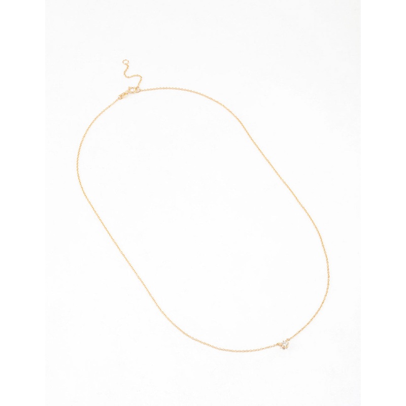 Gold Plated Sterling Silver Round Cubic Zirconia Dainty Necklace