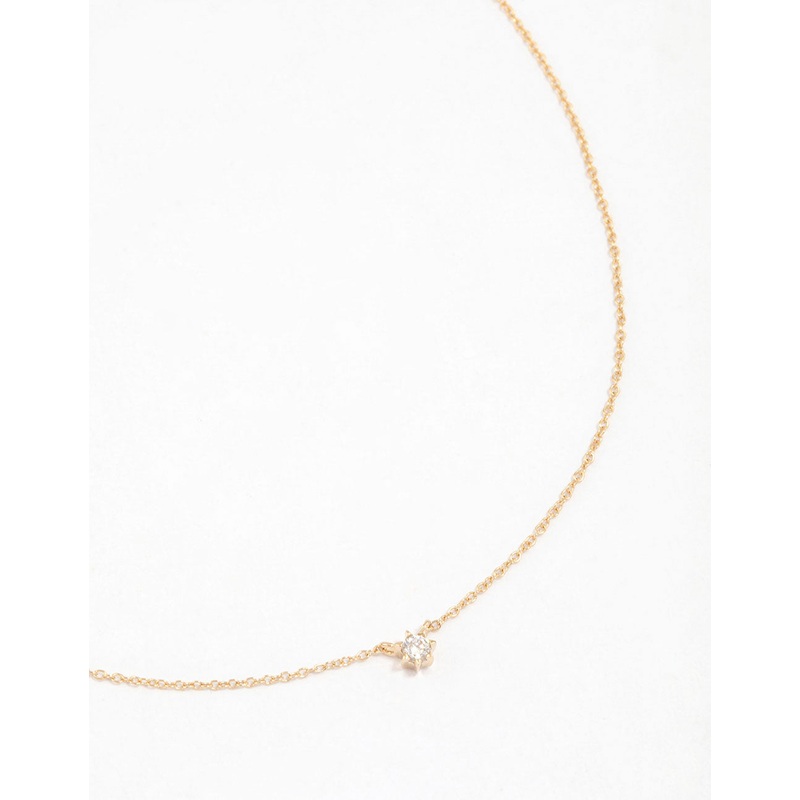 Gold Plated Sterling Silver Round Cubic Zirconia Dainty Necklace