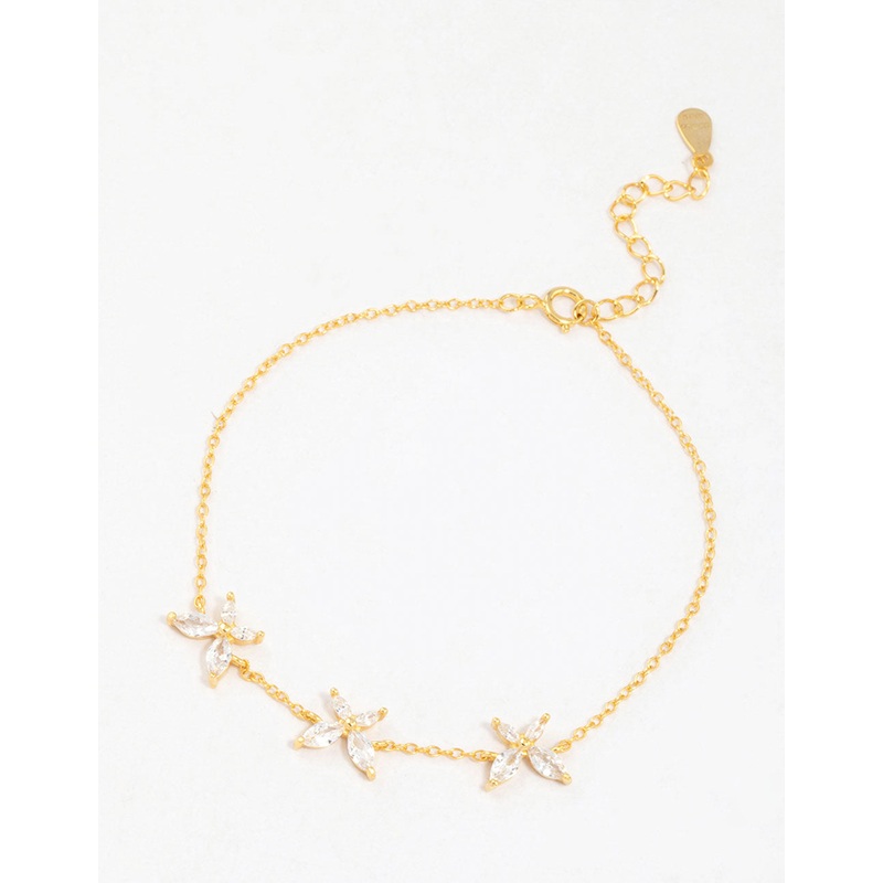 Gold Plated Sterling Silver Triangular Cubic Zirconia Butterfly Bracelet