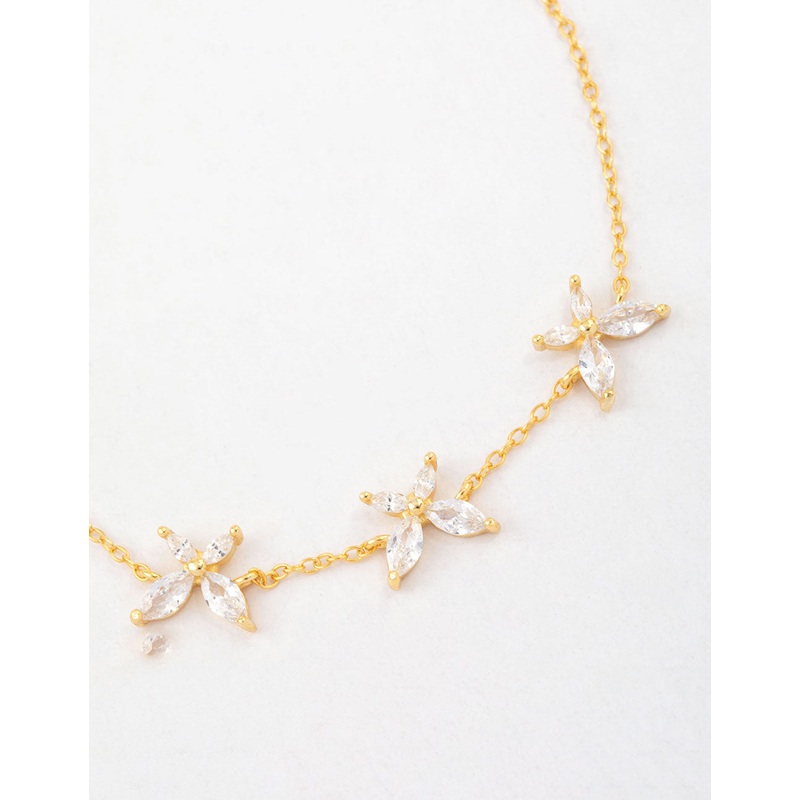 Gold Plated Sterling Silver Triangular Cubic Zirconia Butterfly Bracelet