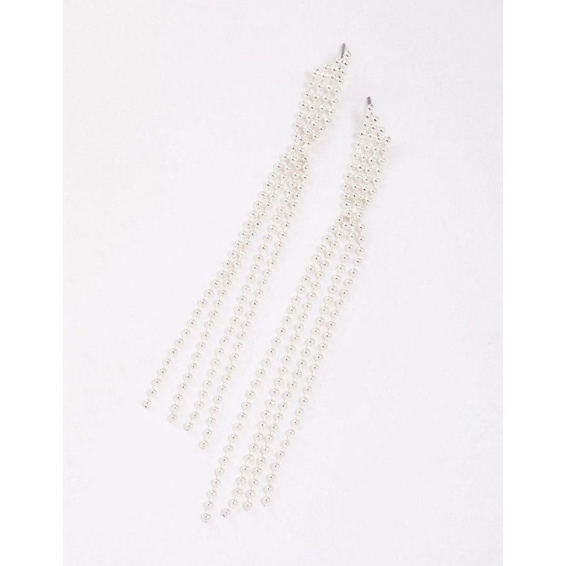 Silver Triple Row Twisted Drop Earrings