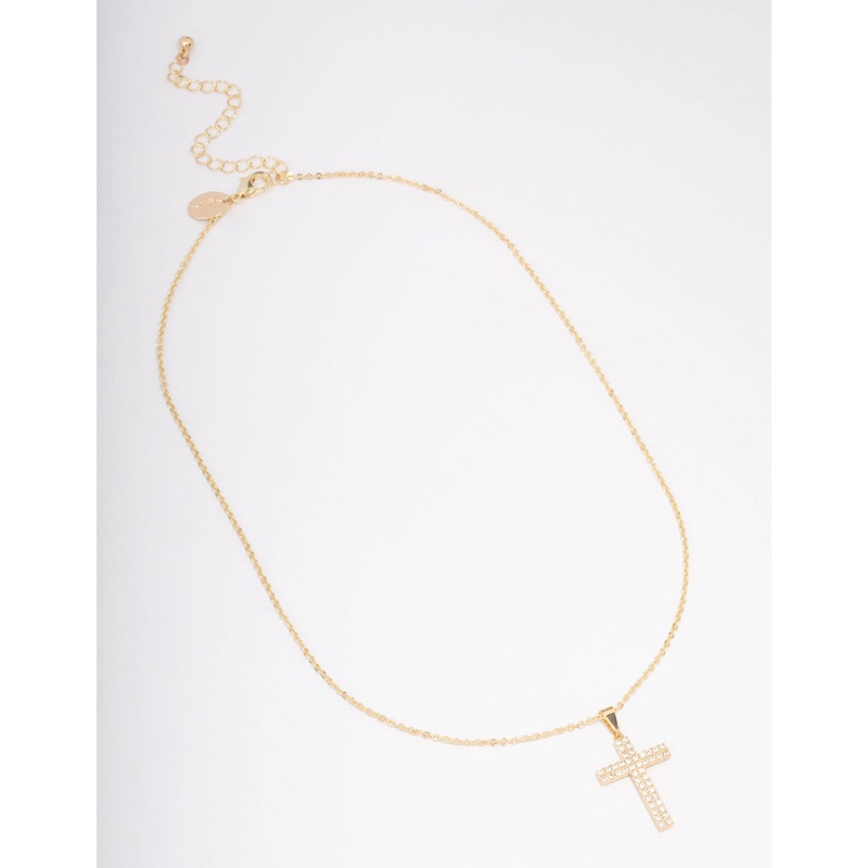 Gold Grand Cross Cubic Zirconia Pendant Necklace