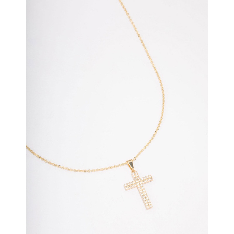 Gold Grand Cross Cubic Zirconia Pendant Necklace