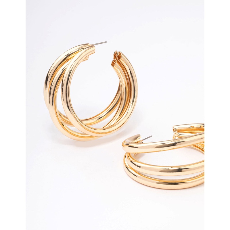 Gold Triple Row Large Hoop Earrings
