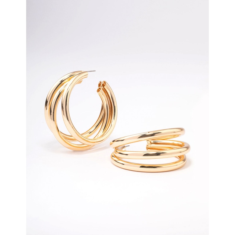 Gold Triple Row Large Hoop Earrings