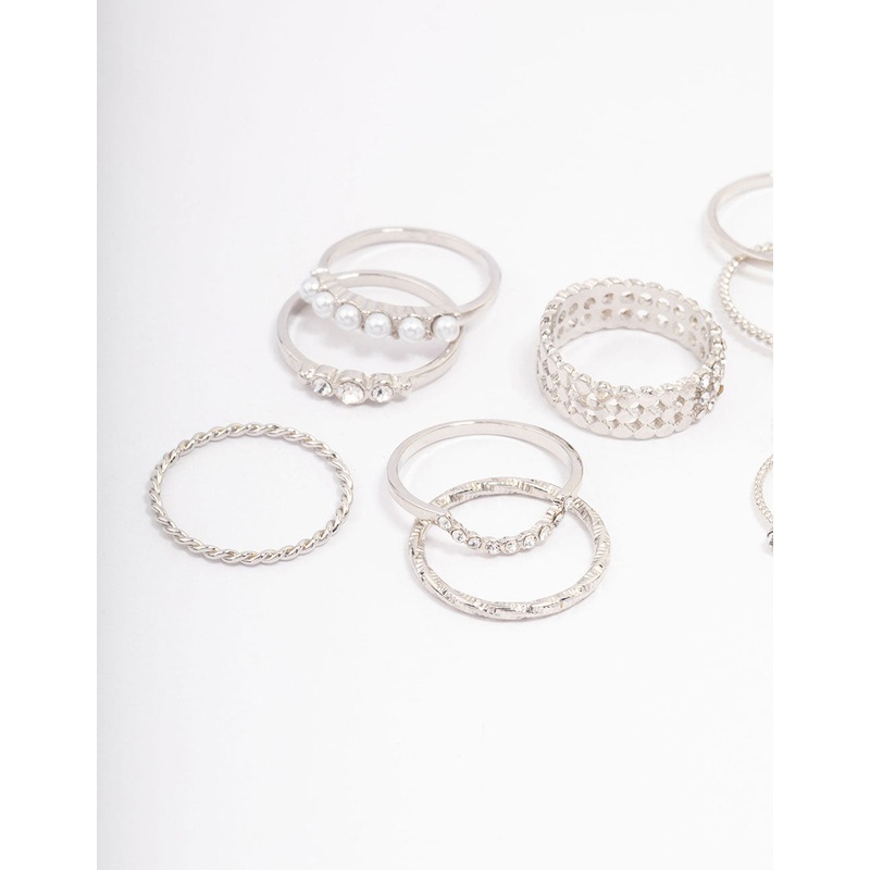 Rhodium Glam Rope Multi Ring Pack