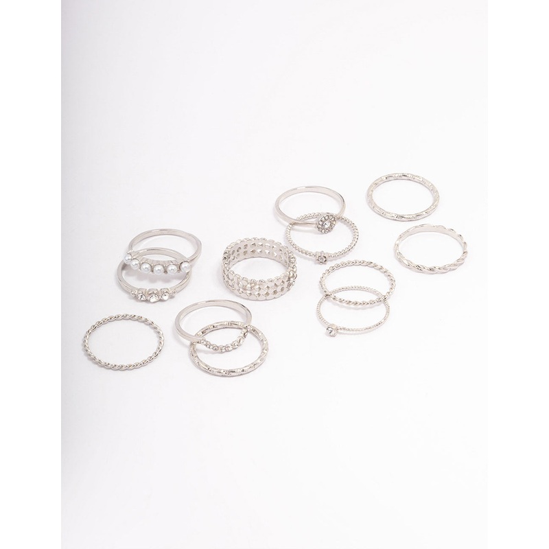 Rhodium Glam Rope Multi Ring Pack