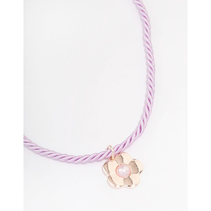 Rose Gold Twisted Cord Pearly Flower Necklace