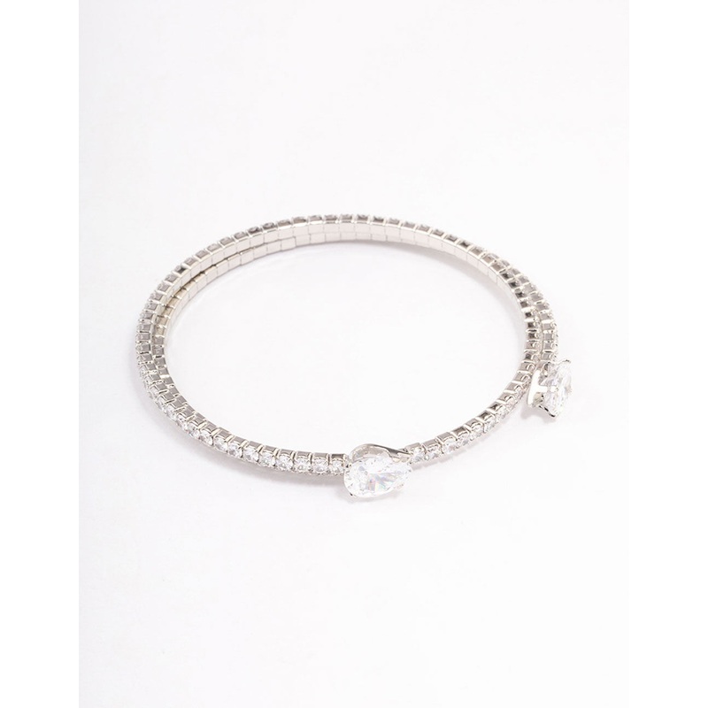 Silver Double Pointed Cubic Zirconia Bangle
