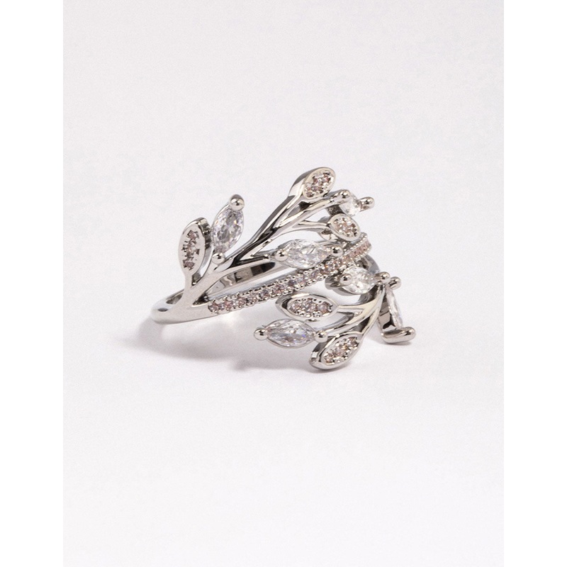 Silver Leafy Vine Cubic Zirconia Ring