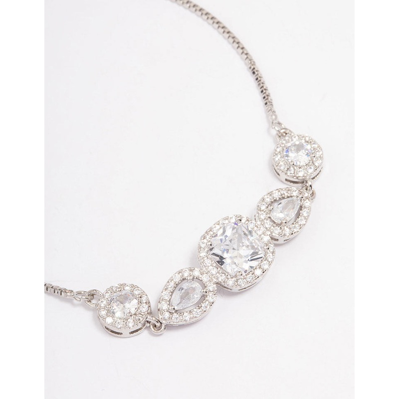 Silver Mixed Shape Cubic Zirconia Toggle Bangle