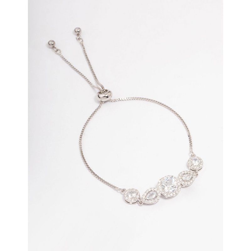 Silver Mixed Shape Cubic Zirconia Toggle Bangle